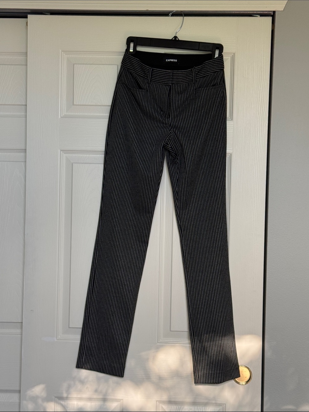 Express Black Dress Pants with White Pinstripes